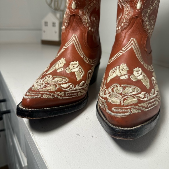 Jhon Davis Western Cowboy Boots Women’s 7 Brown & Cream Embroidered Horse - Picture 3 of 8